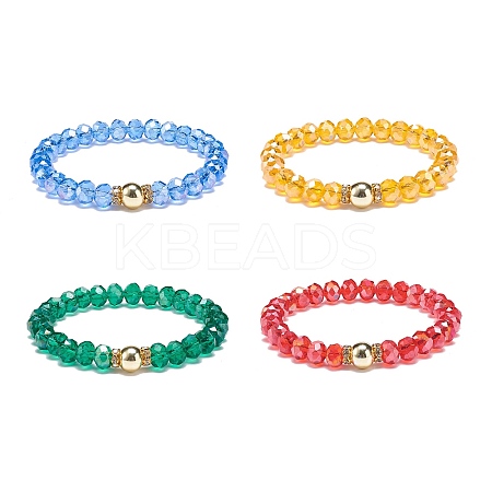 4Pcs 4 Style Glass & Rhinestone Beaded Stretch Bracelets Set for Women BJEW-JB08803-1