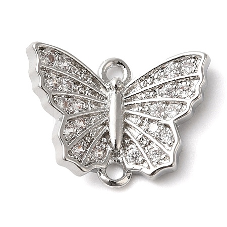 Brass Micro Pave Clear Cubic Zirconia Connector Charms KK-G503-35P-1