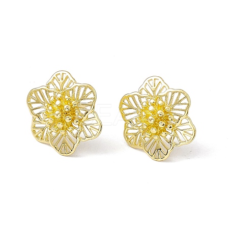 Rack Plating Brass Hollow Out Flower Stud Earrings for Women EJEW-I277-17G-1