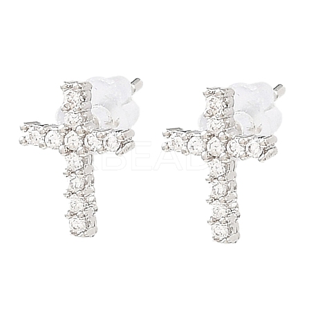 Cross Brass Micro Pave Cubic Zirconia Stud Earrings EJEW-L270-22P-1