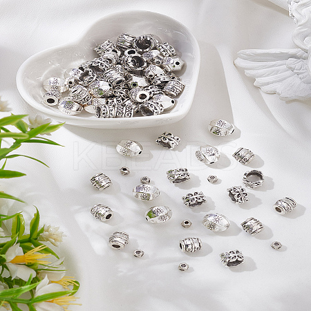 80Pcs 4 Styles Tibetan Style Alloy Beads TIBEB-LP0001-77-1