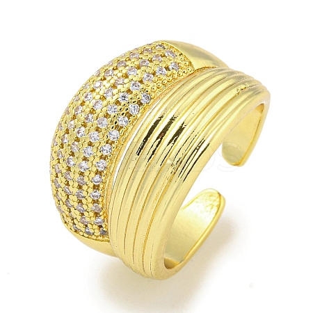 Rack Plating Brass Micro Pave Cubic Zirconia Open Cuff Rings for Women RJEW-I104-16G-1