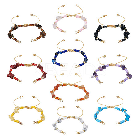 10Pcs 10 Styles Natural & Synthetic Mixed Stone Chip & Glass Seed Beaded Braided Bracelet Making AJEW-TA00055-1
