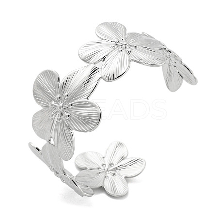 Flower Rack Plating Brass Open Cuff Bangles for Women BJEW-P322-05P-1