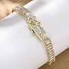 Brass Micro Pave Clear Cubic Zirconia Rectangle Link Chain Bracelets for Women BJEW-U044-01B-G-1