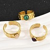 316 Stainless Steel with Natural Mixed Gemstone Cuff Rings RJEW-Z098-01G-15-2