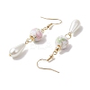 Round with Flower Pattern Porcelain Ceramic Dangle Earrings EJEW-JE06347-03-4