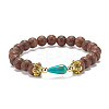 Natural Wood Round Beaded Stretch Bracelet with Synthetic Turquoise Teardrop BJEW-JB07992-4