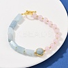 Natural Aquamarine & Natural Rose Quartz & Brass Round & Prism Beaded Bracelets for Women BJEW-G752-01G-01-1