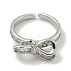 Bowknot Brass Micro Pave Cubic Zirconia Open Cuff Ring for Women RJEW-E296-03P-2