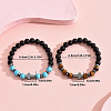 2Pcs 2 Styles Matte Natural Black Obsidian & Tiger Eye & Synthetic Turquoise Round Beads Stretch Bracelets IH5408-5