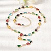 Brass Pave Colorful Cubic Zirconia Geometric Link Chain Necklaces NJEW-C111-03C-3