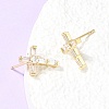 Cross Brass Micro Pave Clear Cubic Zirconia Stud Earrings EJEW-C186-18G-02-2