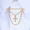 1Pc Cross Brass Rhinestone Hanging Chains Collar Pins Tie Clips AJEW-LP0002-47G-3