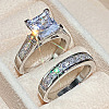 2Pcs 2 Styles Brass Micro Pave Clear Cubic Zirconia Finger Rings for Women WGF1148-01-3