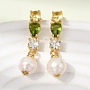 Round Brass Micro Pave Cubic Zirconia Dangle Stud Earrings EJEW-L311-01G-02-1