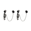 Halloween Skull 316 Surgical Stainless Steel Pave Black Cubic Zirconia Dangle Chains Stud Earrings EJEW-Z050-59AS-1
