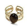 Oval Natural Tiger Eye Finger Rings RJEW-N046-06A-G-1