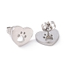 Tarnish Resistant 304 Stainless Steel Heart with Dog Paw Print Stud Earrings for Women EJEW-G328-02P-2