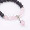Natural Lava Rock and Rose Quartz Charm Bracelets BJEW-P180-D09-2