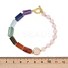 Natural Rose Quartz & Natural Mixed Stone & Brass Round & Prism Beaded Bracelets for Women BJEW-G752-01G-04-5