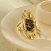 Natural Tiger Eye Beads with 304 Stainless Steel Cuff Rings RJEW-Q017-01G-A-1