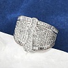 Brass Micro Pave Clear Cubic Zirconia Open Cuff Rings for Women RJEW-A059-04P-5