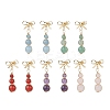 Natural Mixed Stone Bowknot with Round Dangle Stud Earrings EJEW-JE06780-2