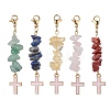 5Pcs 5 Style Natural Mixed Gemstone Chips & Alloy Enamel Cross Pendant Decorations HJEW-JM01793-S-1