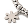 304 Stainless Steel Snowflake Charm Bracelet with 201 Stainless Steel Round Beads for Women BJEW-B057-19P-3