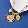 304 Stainless Steel Flower Cowboy Hat Pendant Polyester Cord Necklaces NJEW-C105-02G-3