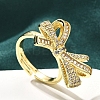 Rack Plating Brass Micro Pave Clear Cubic Zirconia Cuff Finger Rings for Women RJEW-M028-31G-03-1