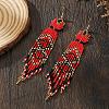 Handmade Bohemian Glass Seed Beads Long Dress Tassel Dangle Earrings MO3708-1-4