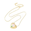 304 Stainless Steel Enamel Heart with Flower Pendant Necklaces for Women NJEW-D347-01G-02-4