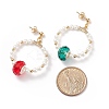 Shell Pearl Beaded Ring Dangle Stud Earrings with Colorful Glass EJEW-TA00095-4