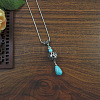 Exotic Ethnic Style Miao Silver & Synthetic Turquoise Drop Pendant Necklaces NL3465-3-1