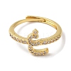 Rack Plating Brass Cubic Zirconia Arabic Letters Adjustable Rings for Women RJEW-S407-10G-06-2