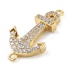 Rack Plating Brass Micro Pave Clear Cubic Zirconia Anchor Connector Charms KK-A234-052G-2