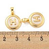 Natural Shell & Brass Flat Round with Letter H Charms with Snap on Bails KK-P275-07G-3