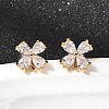Flower Brass Micro Pave Clear Cubic Zirconia Stud Earrings EJEW-P331-10G-1