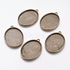 Tibetan Style Alloy Oval Tray Pendant Cabochon Settings TIBEP-A19948-AB-FF-1