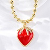 Brass Red Enamel Strawberry Pendant Ball Chain Necklaces NJEW-Z059-02G-4