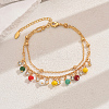 Fashionable Vintage Beach Style Brass Cubic Zirconia Double Layer Tassel Ball Adjustable Ladies Anklets ED6281-7-1