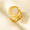 304 Stainless Steel with Natural Shell Cuff Open Rings for Women FC7399-3-1