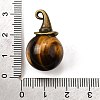Natural Tiger Eye Round Pendants with Alloy Witch Hat G-D311-01AB-04-3