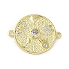 Rack Plating Brass Pave Clear Cubic Zirconia Flat Round Connector Charms KK-C052-43G-1