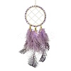 Natural Amethyst Woven Net/Web with Feather Wall Hanging Decoration HJEW-JM01222-01-1