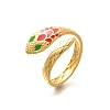 201 Stainless Steel Enamel Snake Open Cuff Ring for Women RJEW-A053-05G-01-3