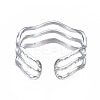 Non-Tarnish 304 Stainless Steel Triple Line Wave Open Cuff Ring RJEW-T023-02P-2