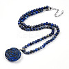 Natural Lapis Lazuli 4.5mm Round Beaded Flower Pendant Necklaces NJEW-T016-04C-3